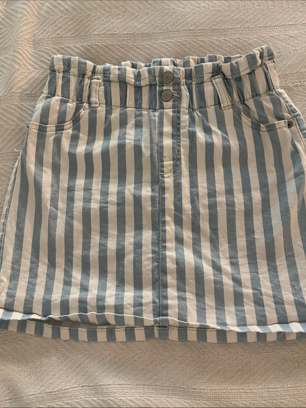 Justice Light Blue and White Striped Mini Skirt